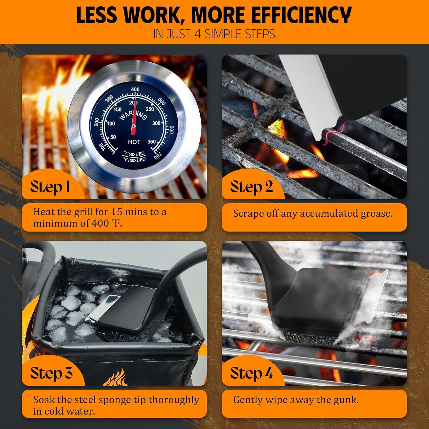 Cepillo Limpiador de Parrilla MEKER Sin Cerda con Cubo Plegable