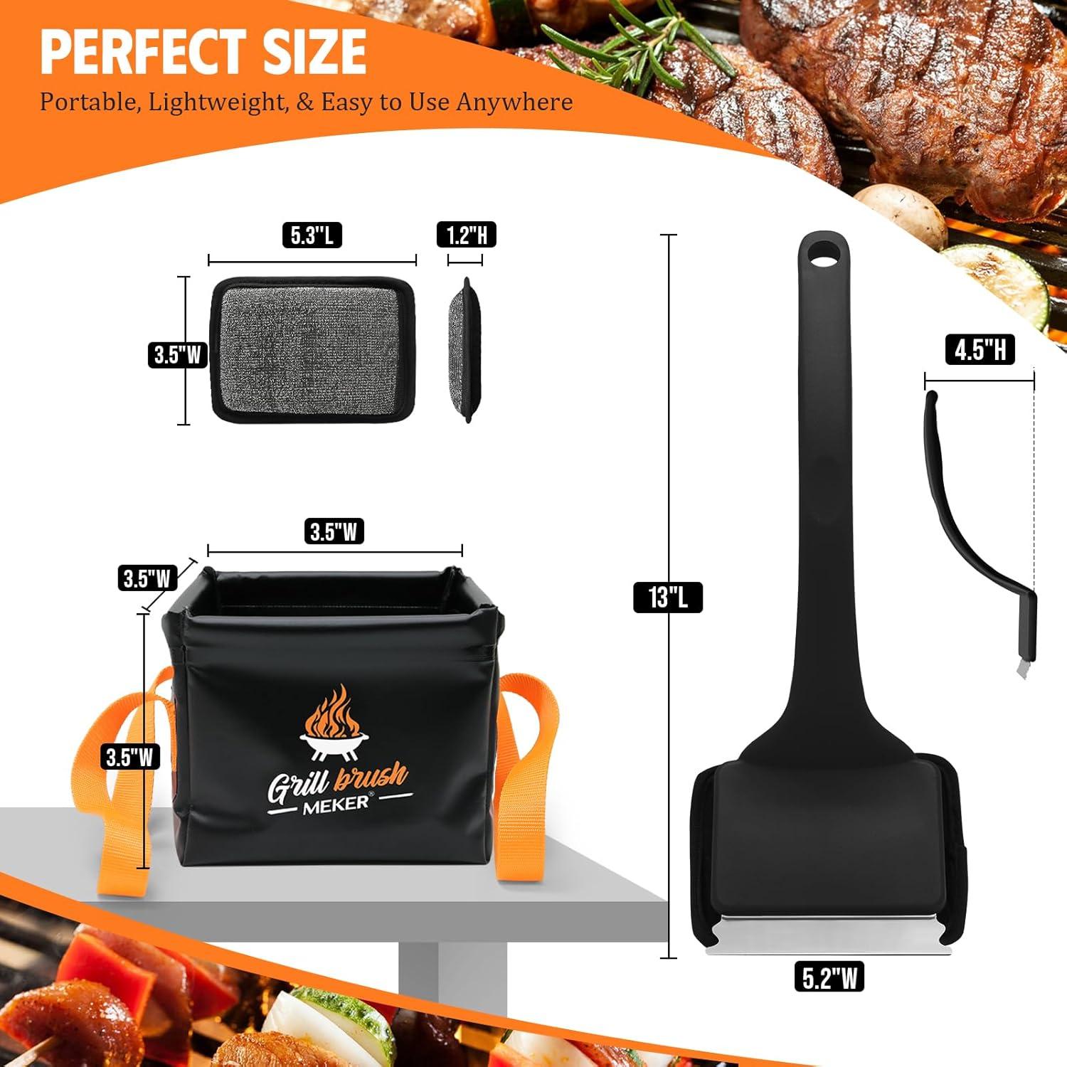 Cepillo Limpiador de Parrilla MEKER Sin Cerda con Cubo Plegable