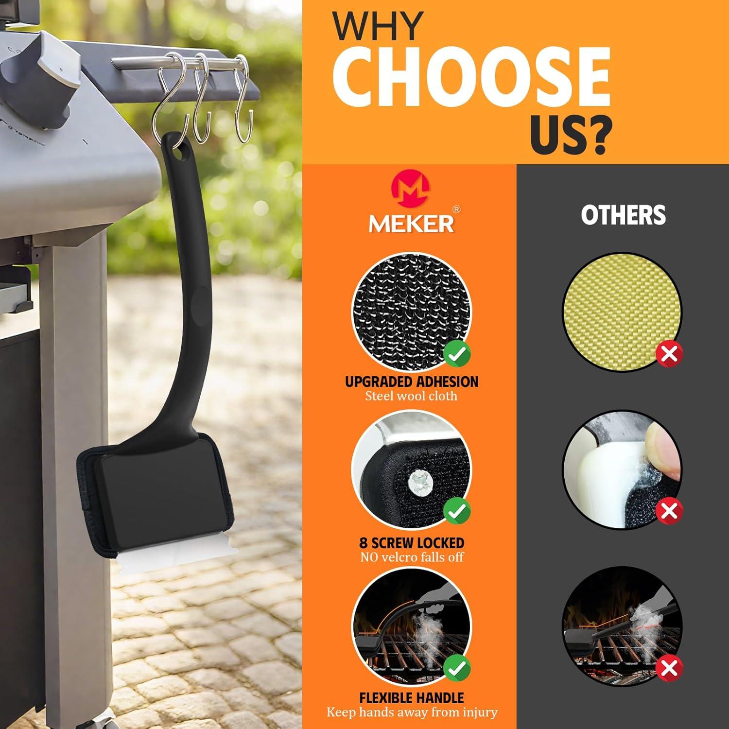 Cepillo Limpiador de Parrilla MEKER Sin Cerda con Cubo Plegable