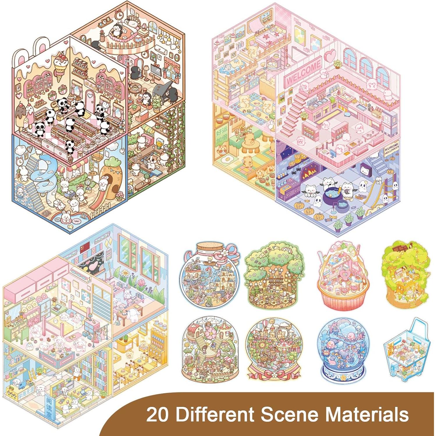 Libro de Pegatinas 3D Genérico 20 Escenas para Alivio de Estrés