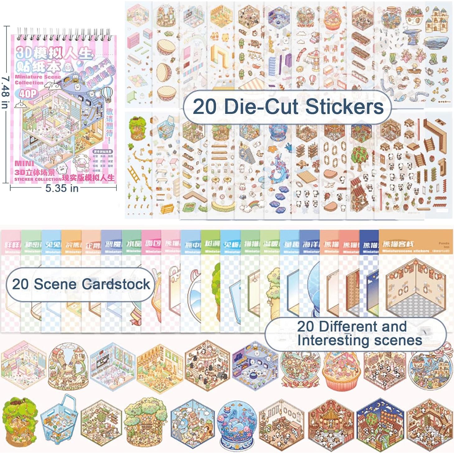 Libro de Pegatinas 3D Genérico 20 Escenas para Alivio de Estrés