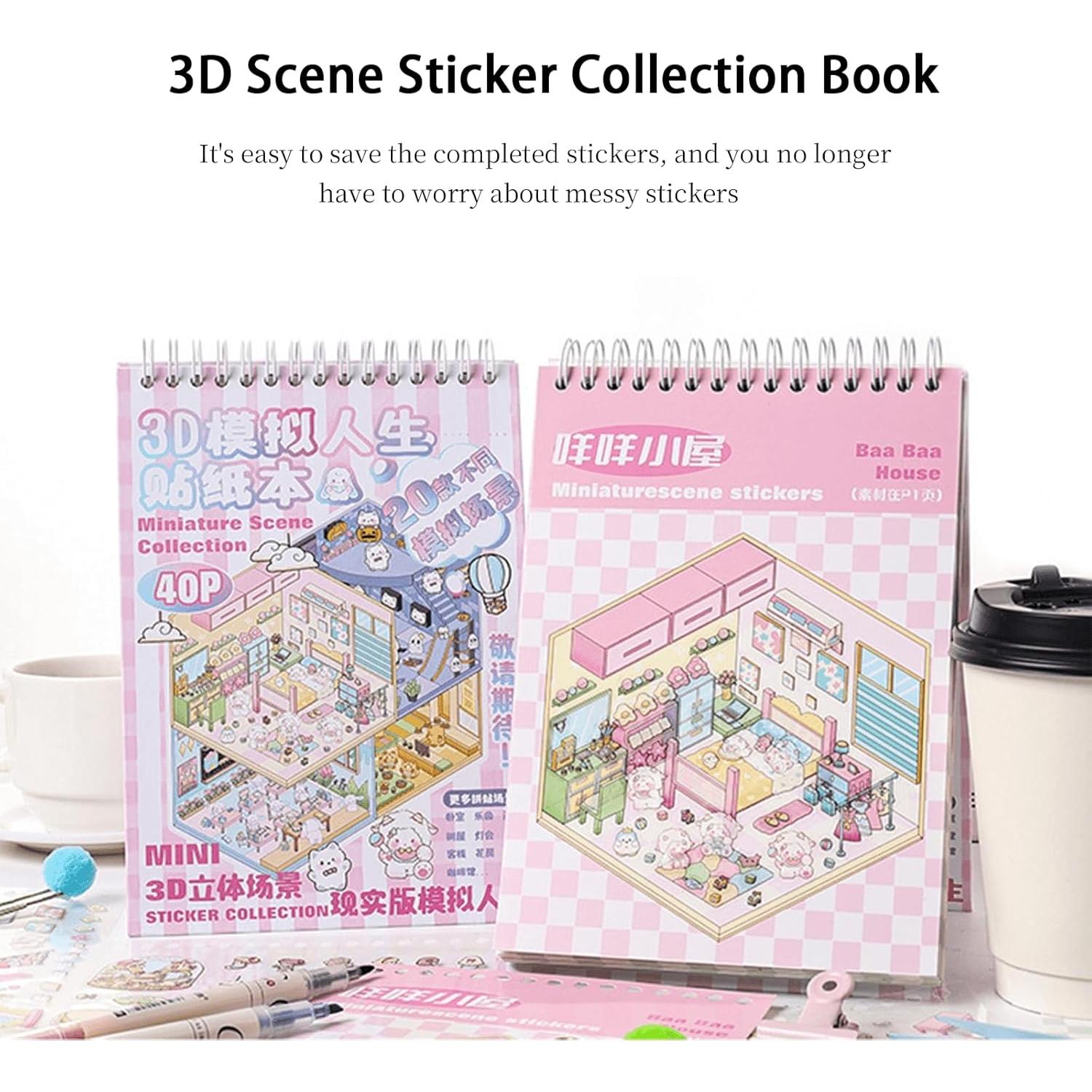 Libro de Pegatinas 3D Genérico 20 Escenas para Alivio de Estrés