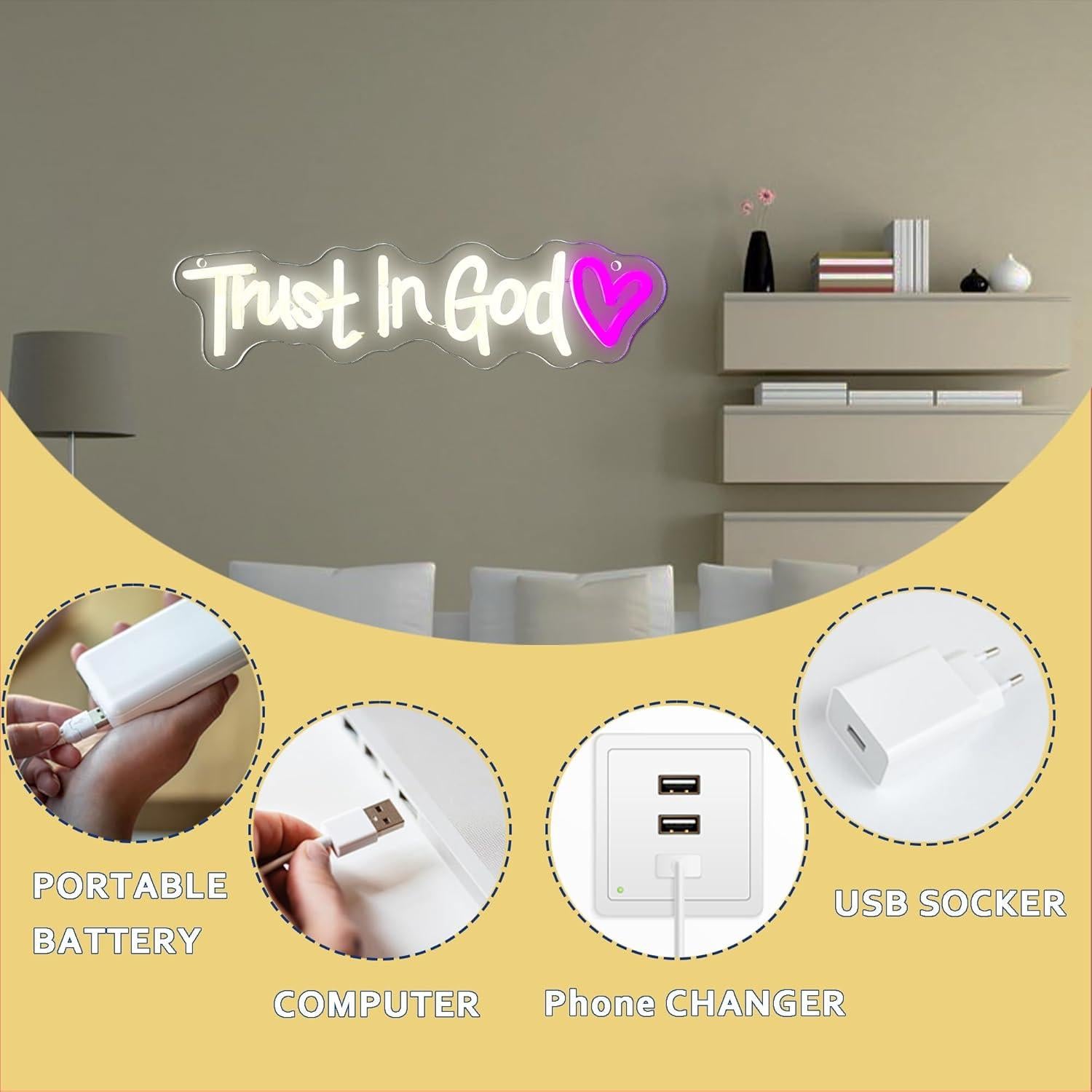 Letrero Neón LED Symone 'Confía en Dios' USB 39.9x15.7 cm