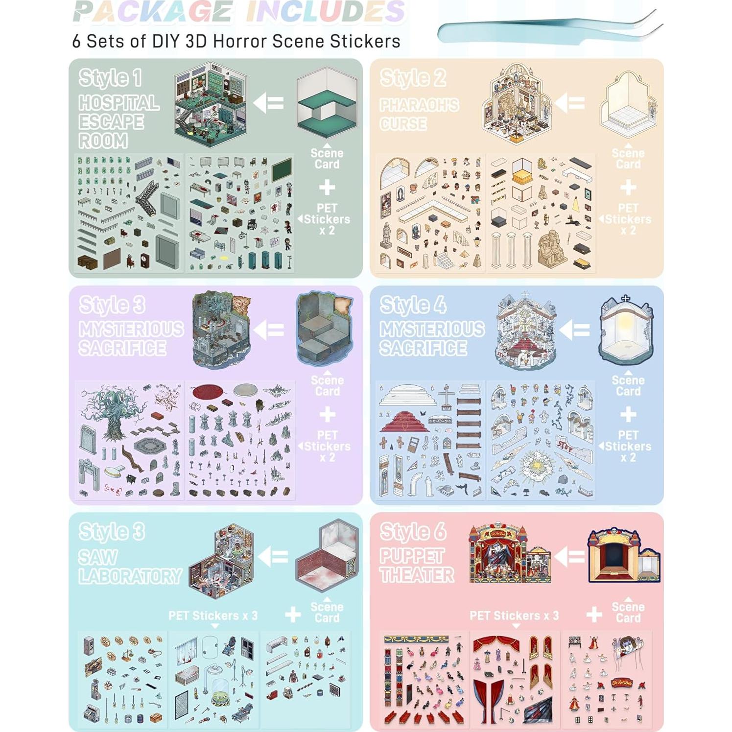 Kit de Calcomanías 3D DIY Coostiksy - Escenas de Terror Halloween