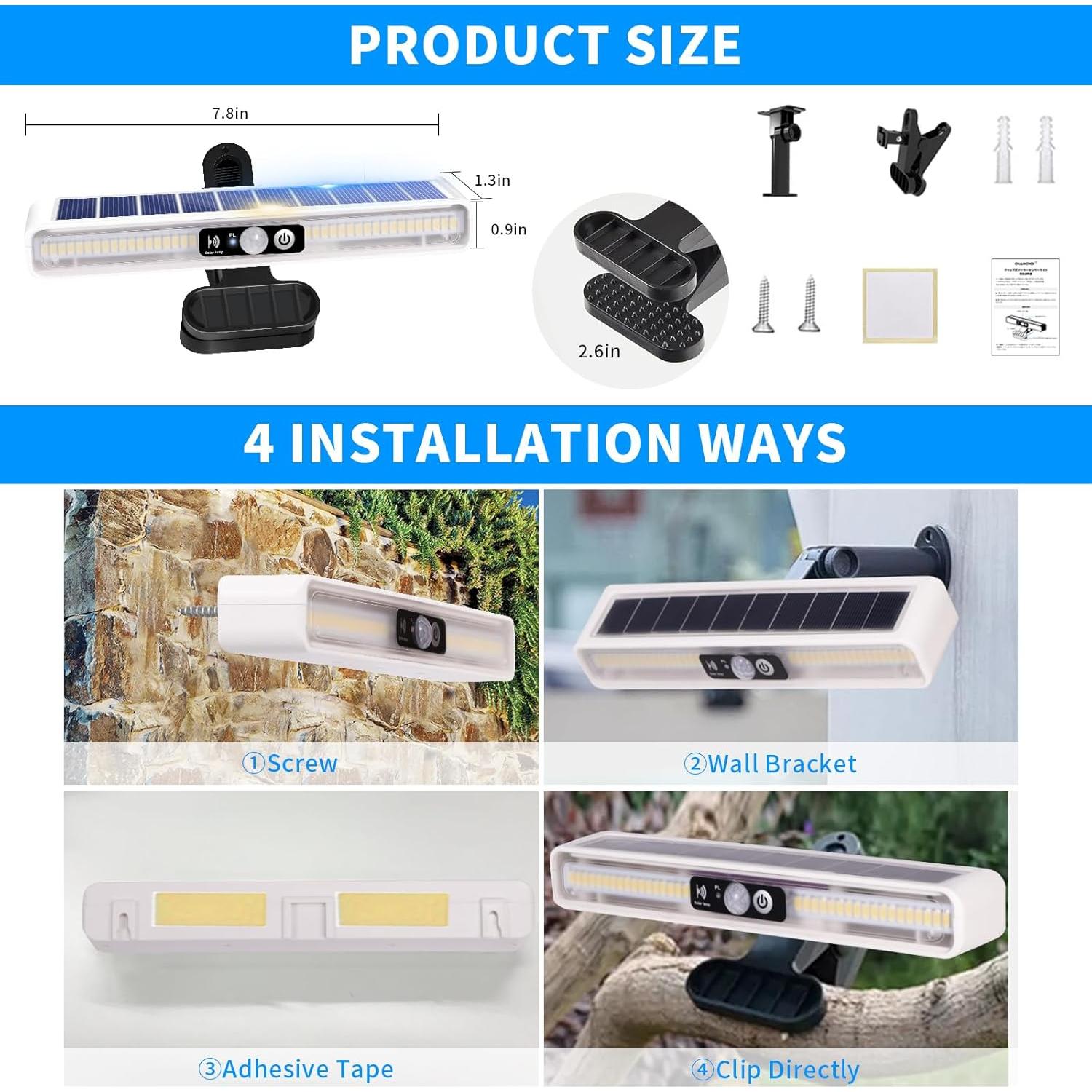 Luces Solares Clip On para Exterior 4 Pzs 36 LEDs 3000K