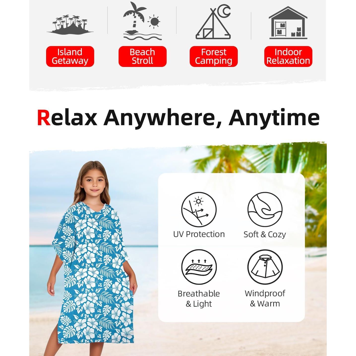 Poncho de Surf Abahub Microfibra Secado Rápido S Flor Azul