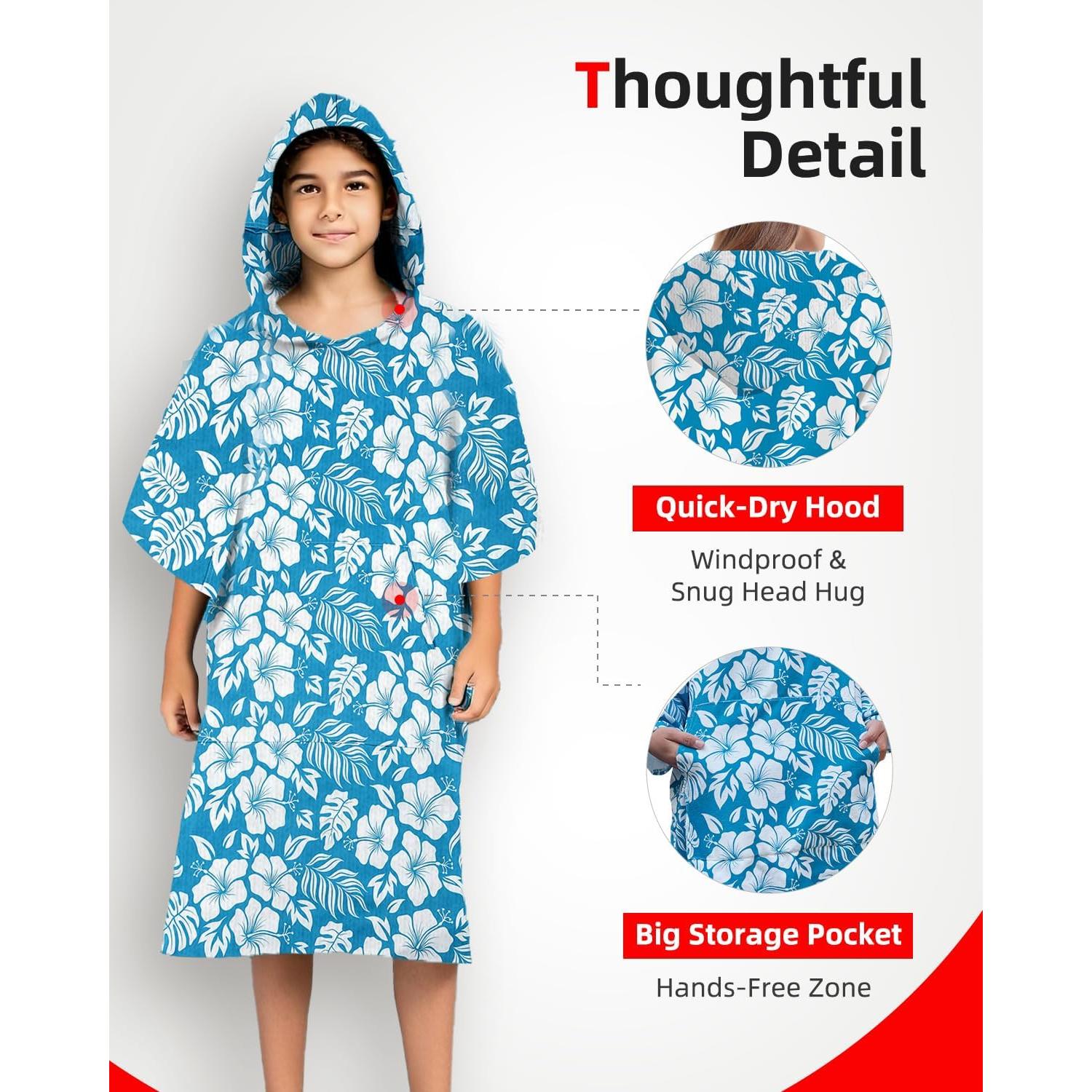 Poncho de Surf Abahub Microfibra Secado Rápido S Flor Azul