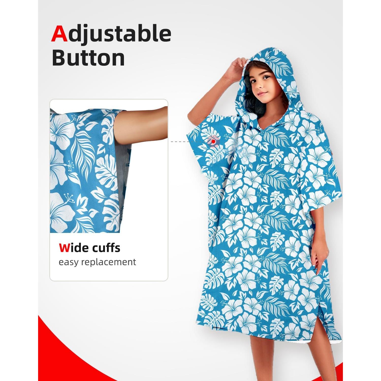 Poncho de Surf Abahub Microfibra Secado Rápido S Flor Azul