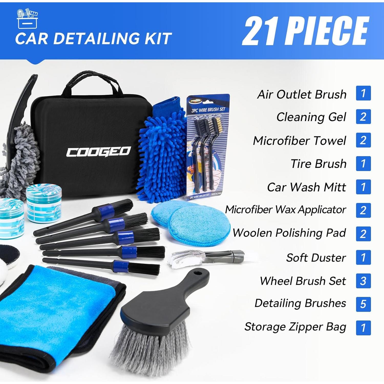 Kit de Detallado de Automóviles 21 Piezas COOGEO con Gel y Cepillos