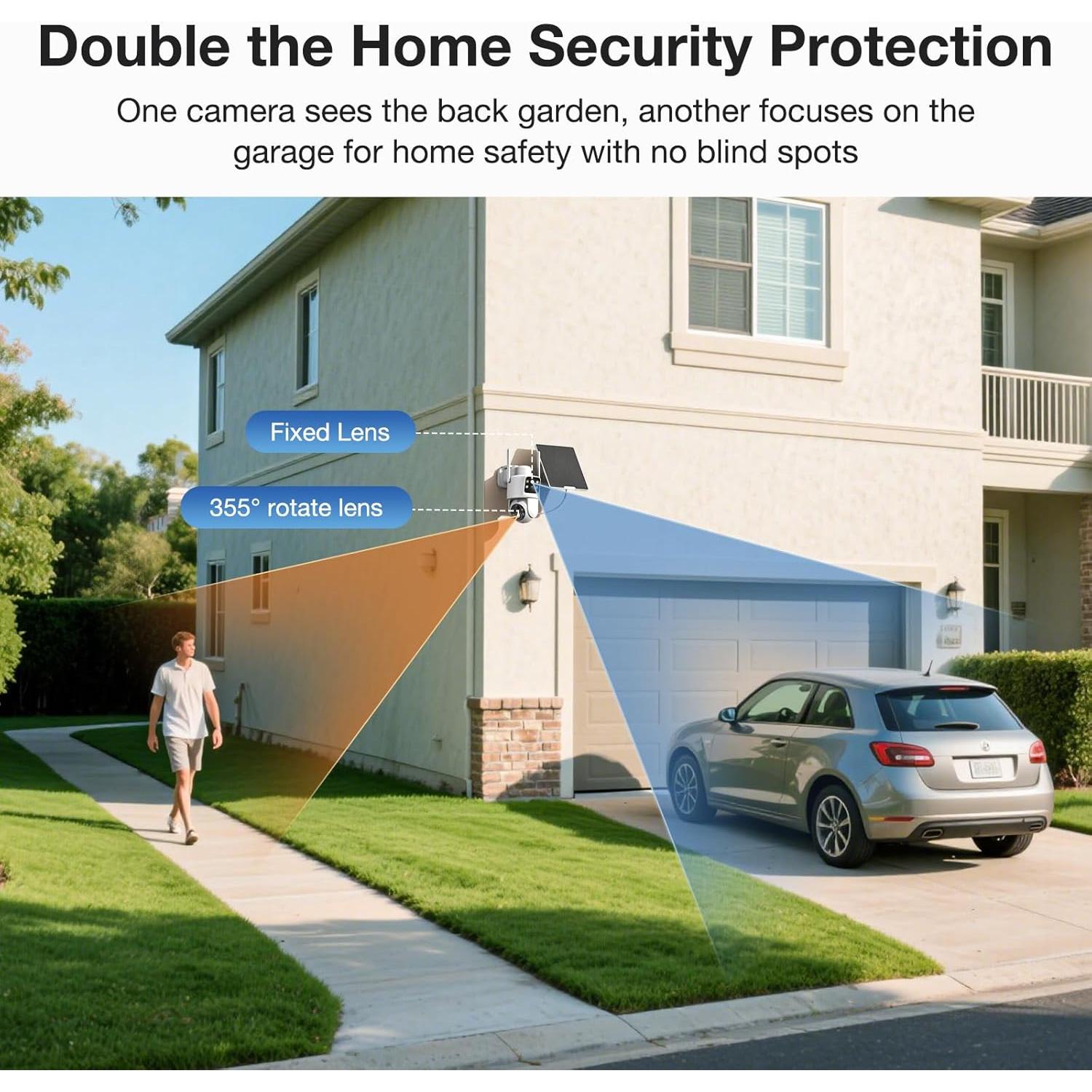 Cámaras de Seguridad Solar Inalámbricas TKENPRO 2K HD Doble Lente