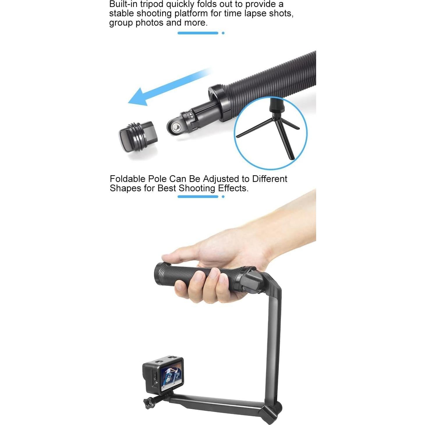 Palo de Selfie Plegable ALILUSSO para GoPro Hero 13-9 y Más