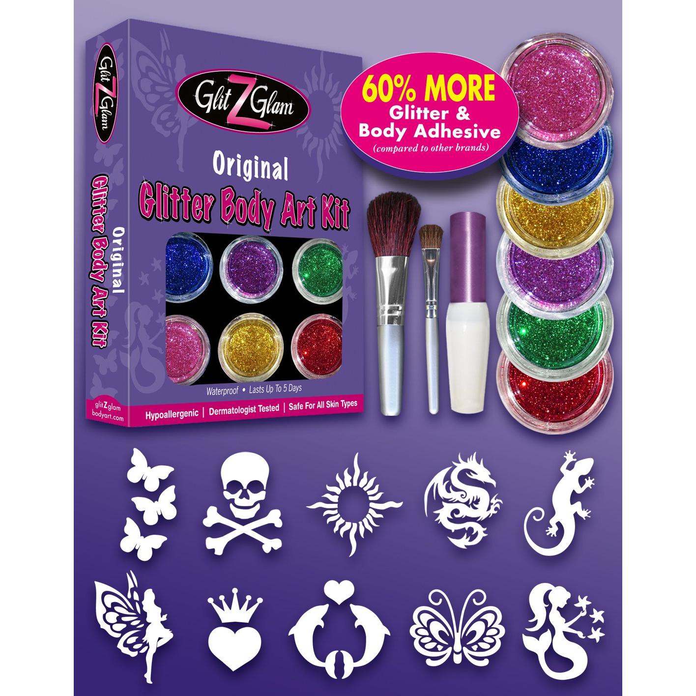Kit de Tatuajes Temporales de Brillo GlitZGlam - 6 Colores