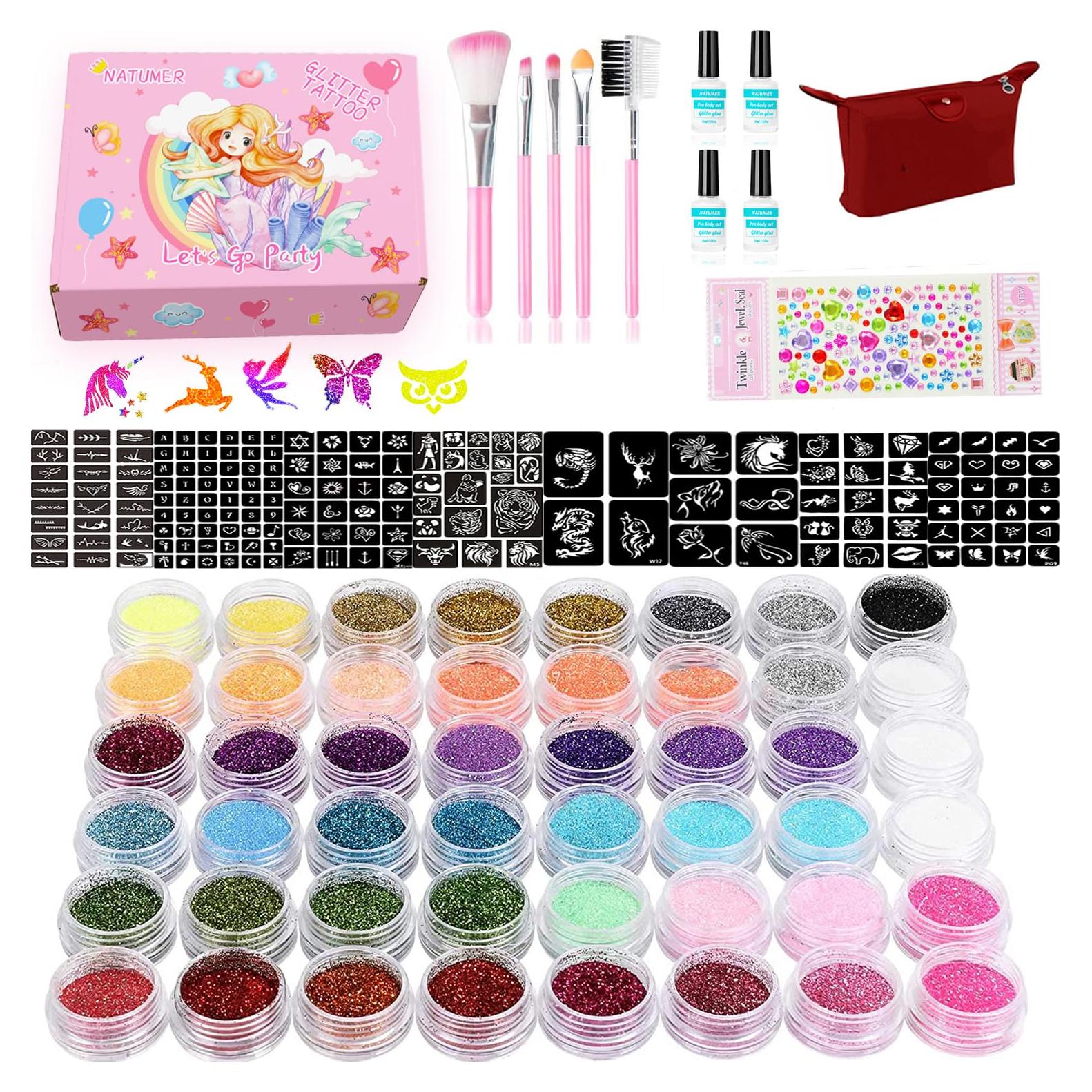 Kit de Tatuajes Temporales de Brillo NATUMER 48 Colores