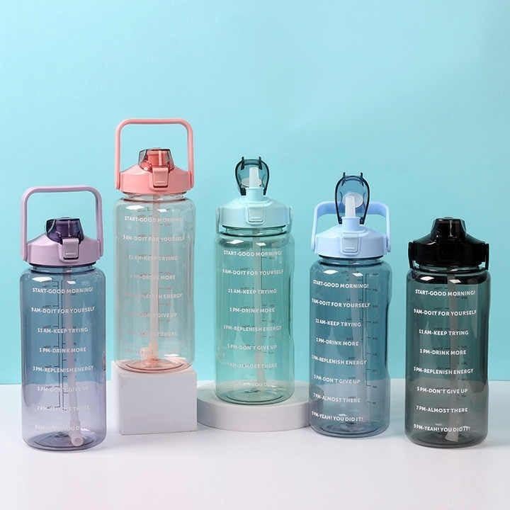 Botella de Agua Motivacional 2L Genérica con Popote y Asa
