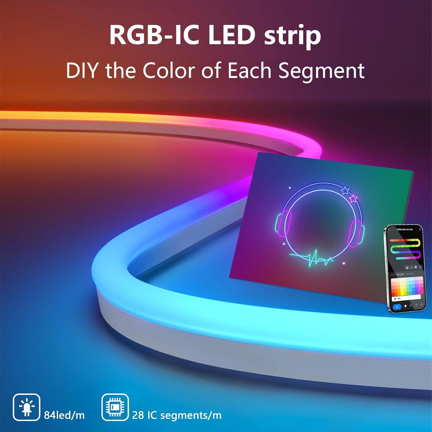 Tira LED Neón RGB-IC 10m Aurevita con Control App y Música