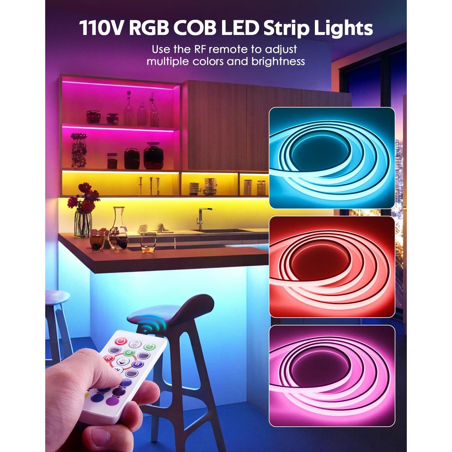 Tira de Luz LED RGB COB 5M 110V con Control Remoto Impermeable