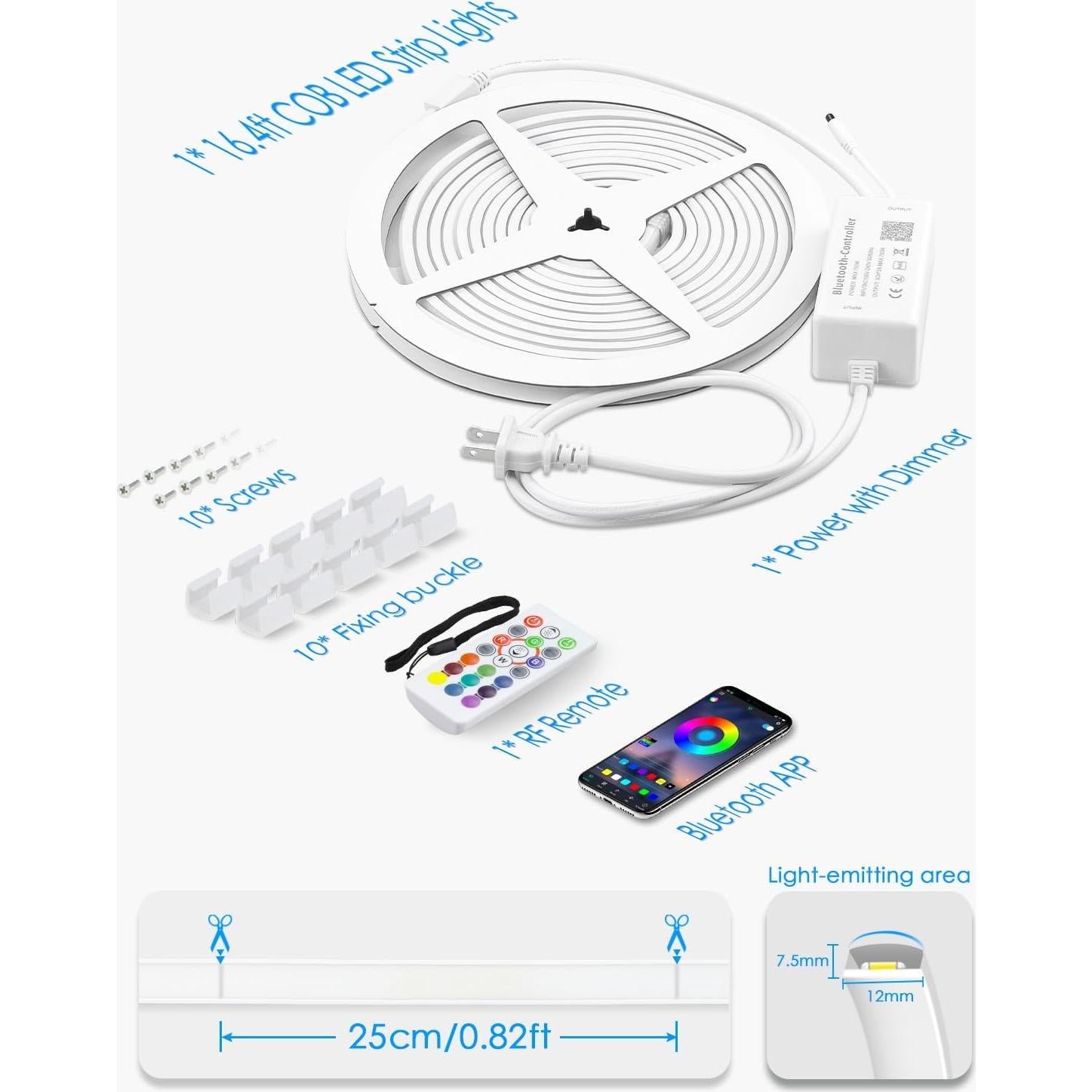 Tira de Luz LED RGB COB 5M 110V con Control Remoto Impermeable