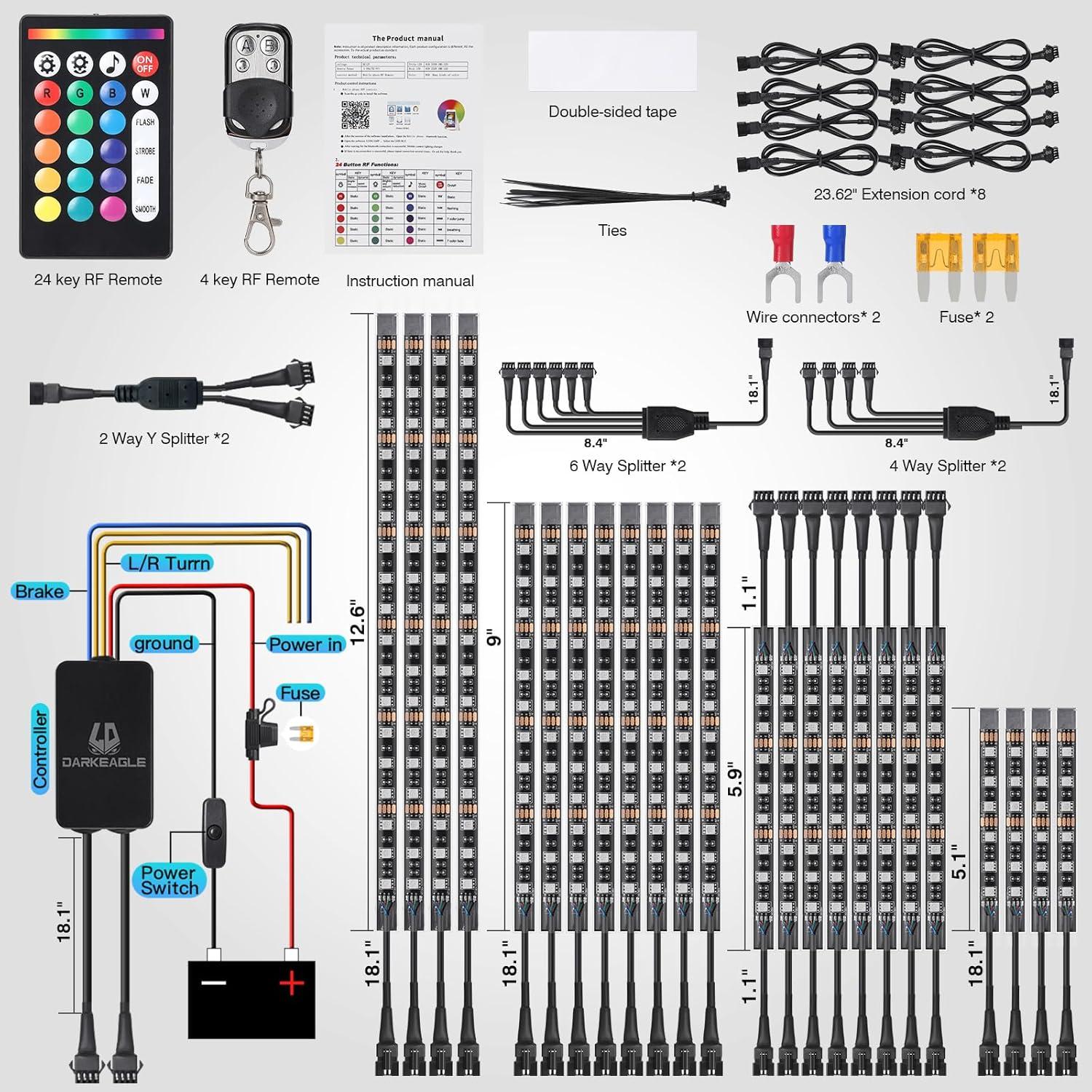 Kit de Luces LED para Motocicleta LD DARKEAGLE 24 Piezas RGB