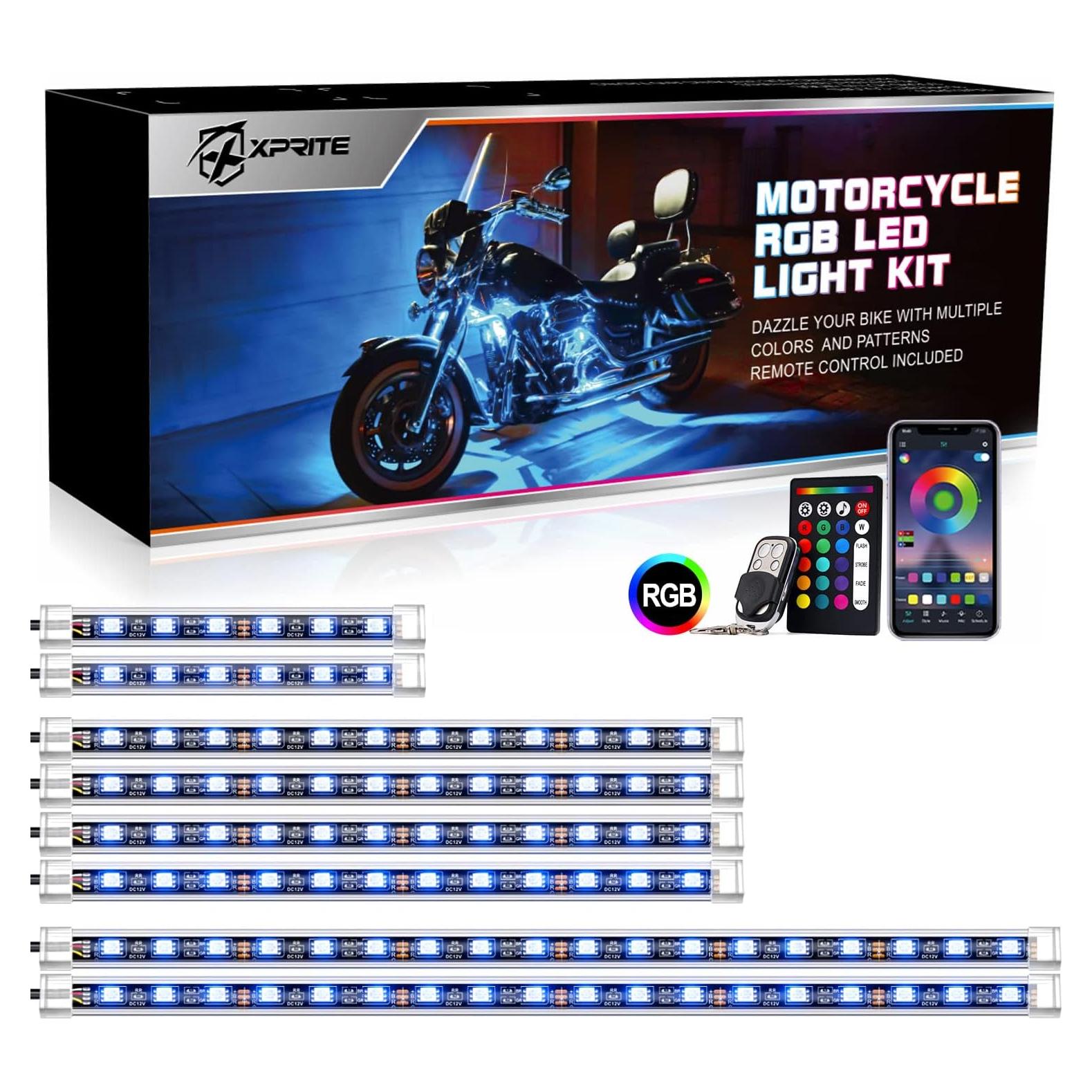 Kit de Luces LED RGB Xprite 8PCS para Motocicleta Impermeable