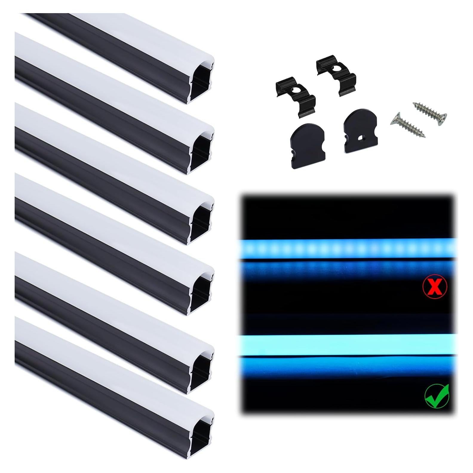 Canal LED Muzata U108 1M 6Pack con Cubierta Blanca Lechosa