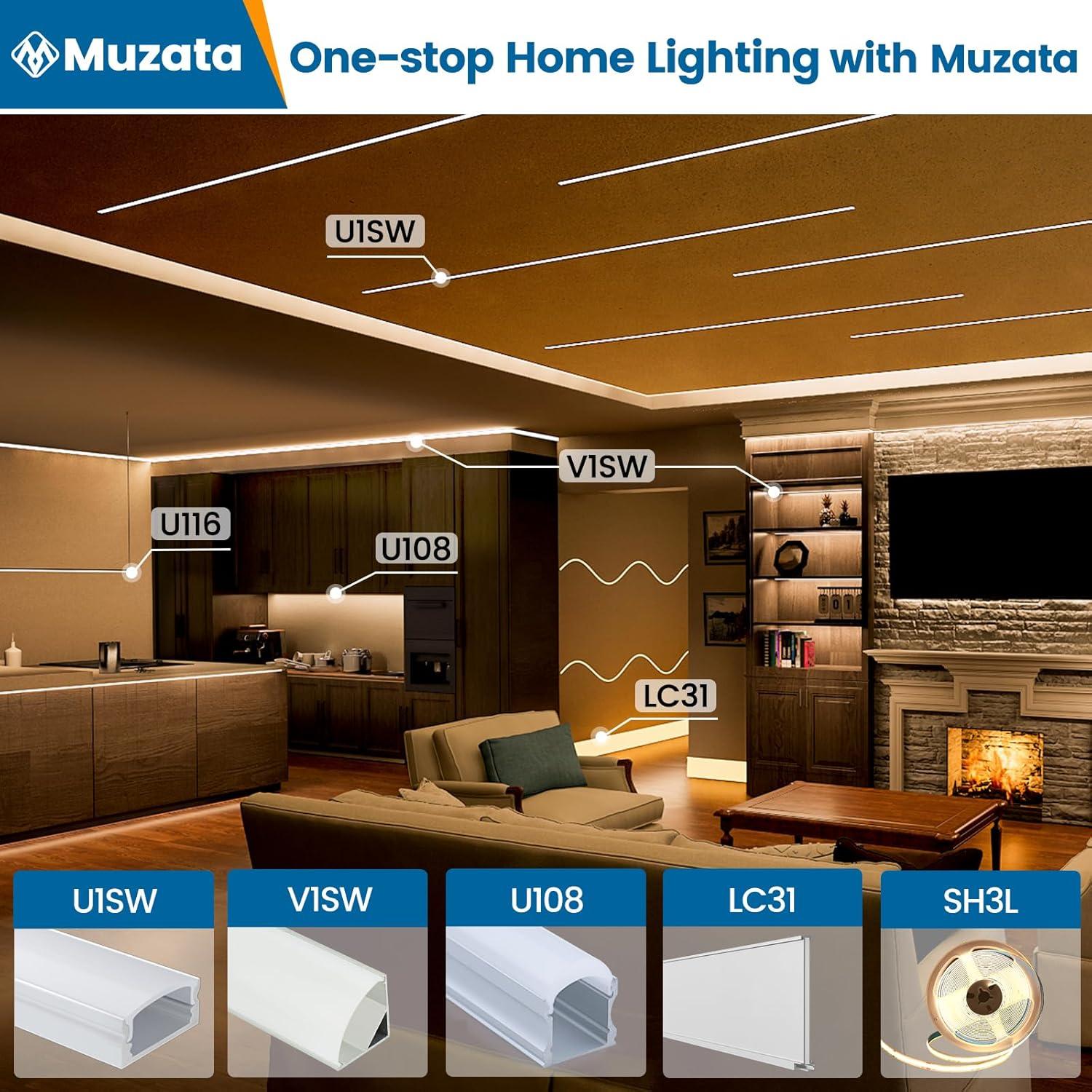 Canal LED Muzata U108 1M 6Pack con Cubierta Blanca Lechosa