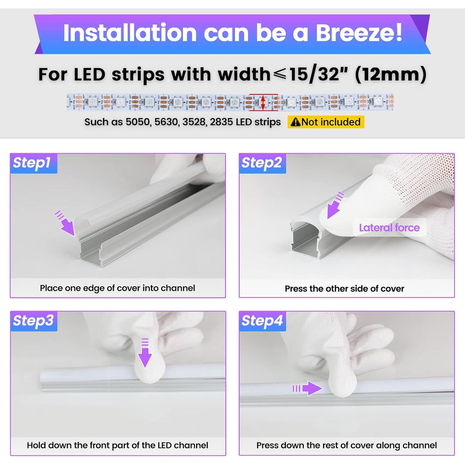 Canal LED Muzata U108 1M 6Pack Cubierta Blanca Lechosa