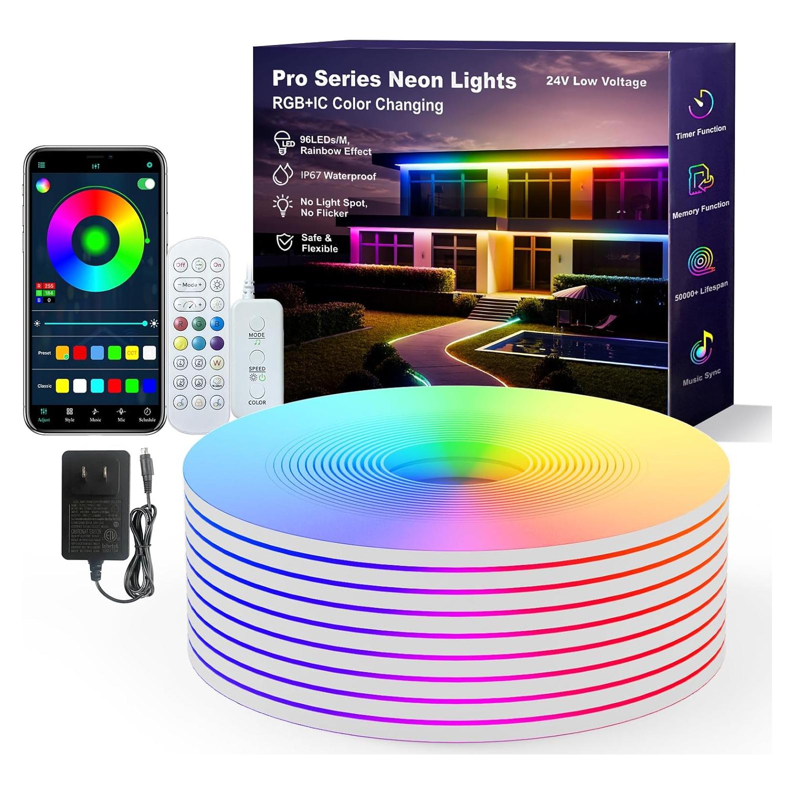 Tira de Luz LED de Neón Ustarus 20FT RGB IC con Control Remoto