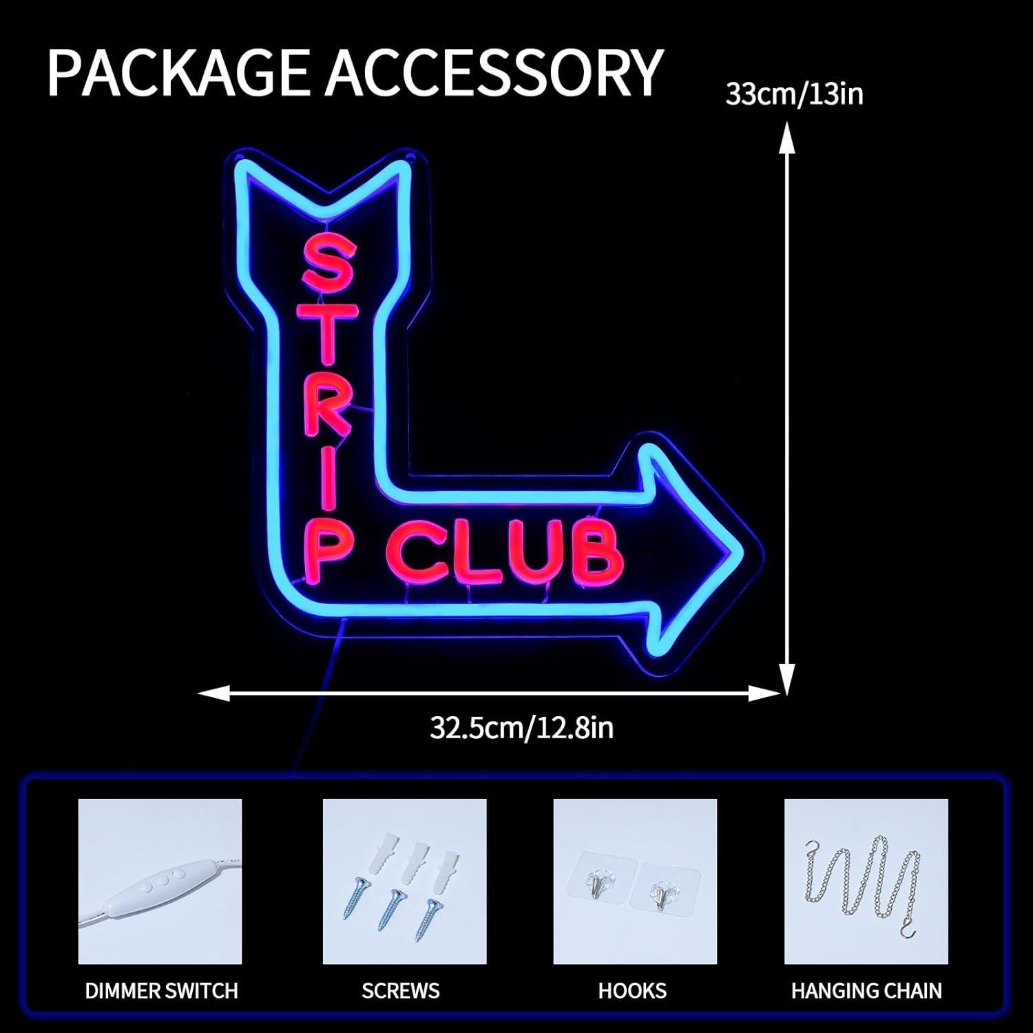 Letrero de Neón LED Virlusy Club de Estriptis Dimmable 35.9x34 cm