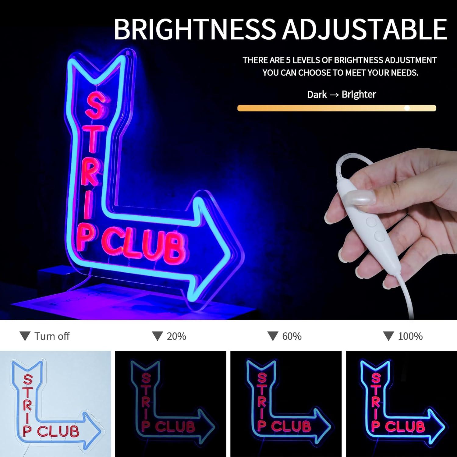 Letrero de Neón LED Virlusy Club de Estriptis Dimmable 35.9x34 cm