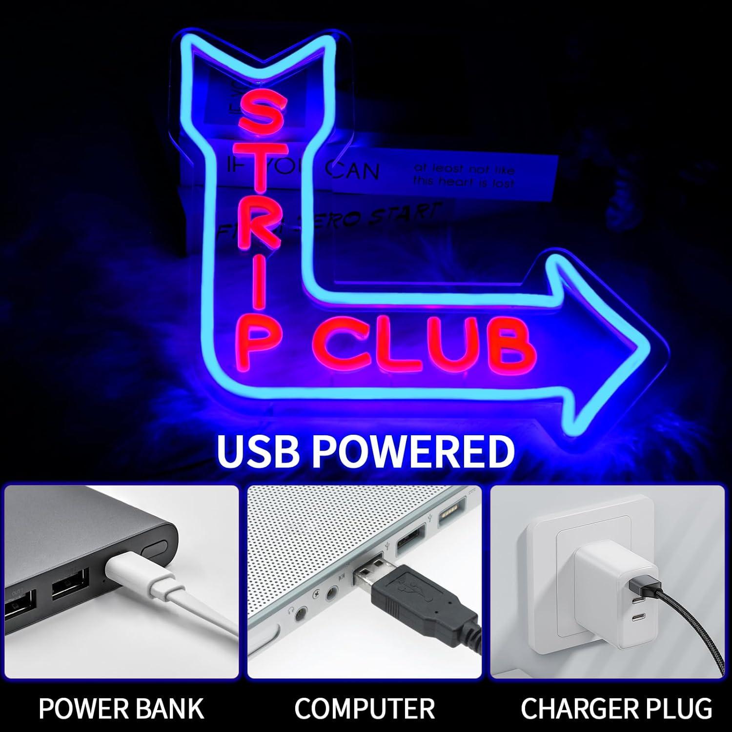 Letrero de Neón LED Virlusy Club de Estriptis Dimmable 35.9x34 cm