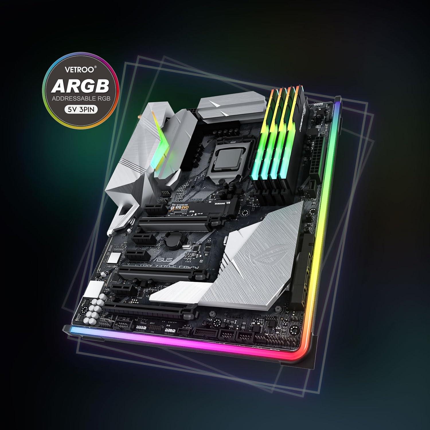 Tira LED ARGB Vetroo 55 cm para PC con 8 Soportes