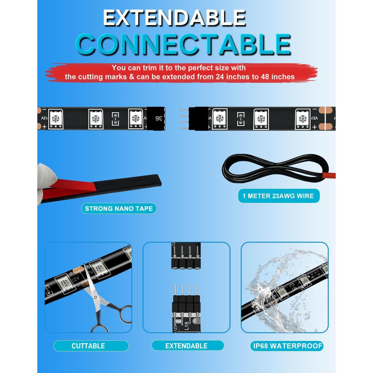 Tira de Luz LED Verde 12V Miisiya 4 Paquetes 60 cm Impermeable