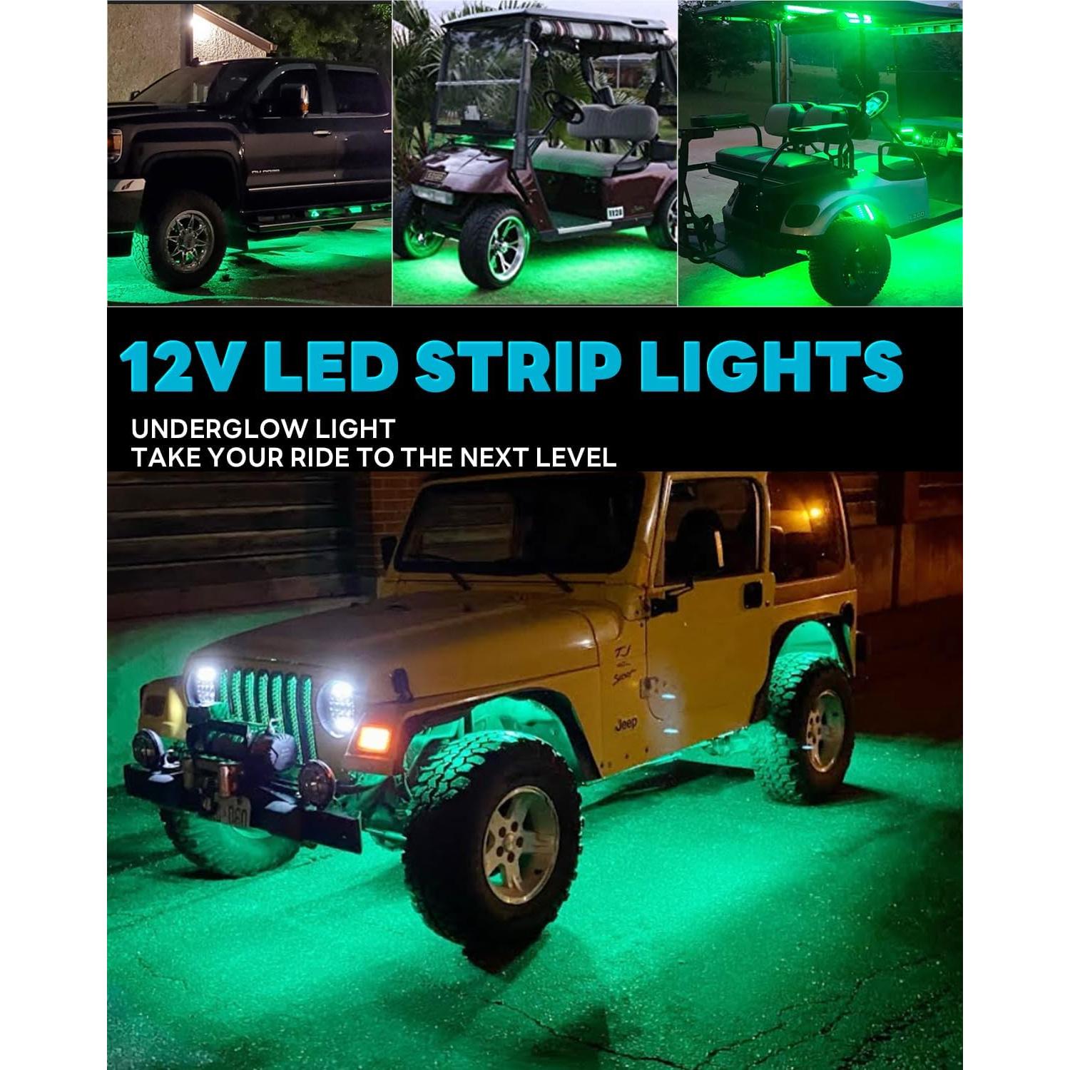 Tira de Luz LED Verde 12V Miisiya 4 Paquetes 60 cm Impermeable