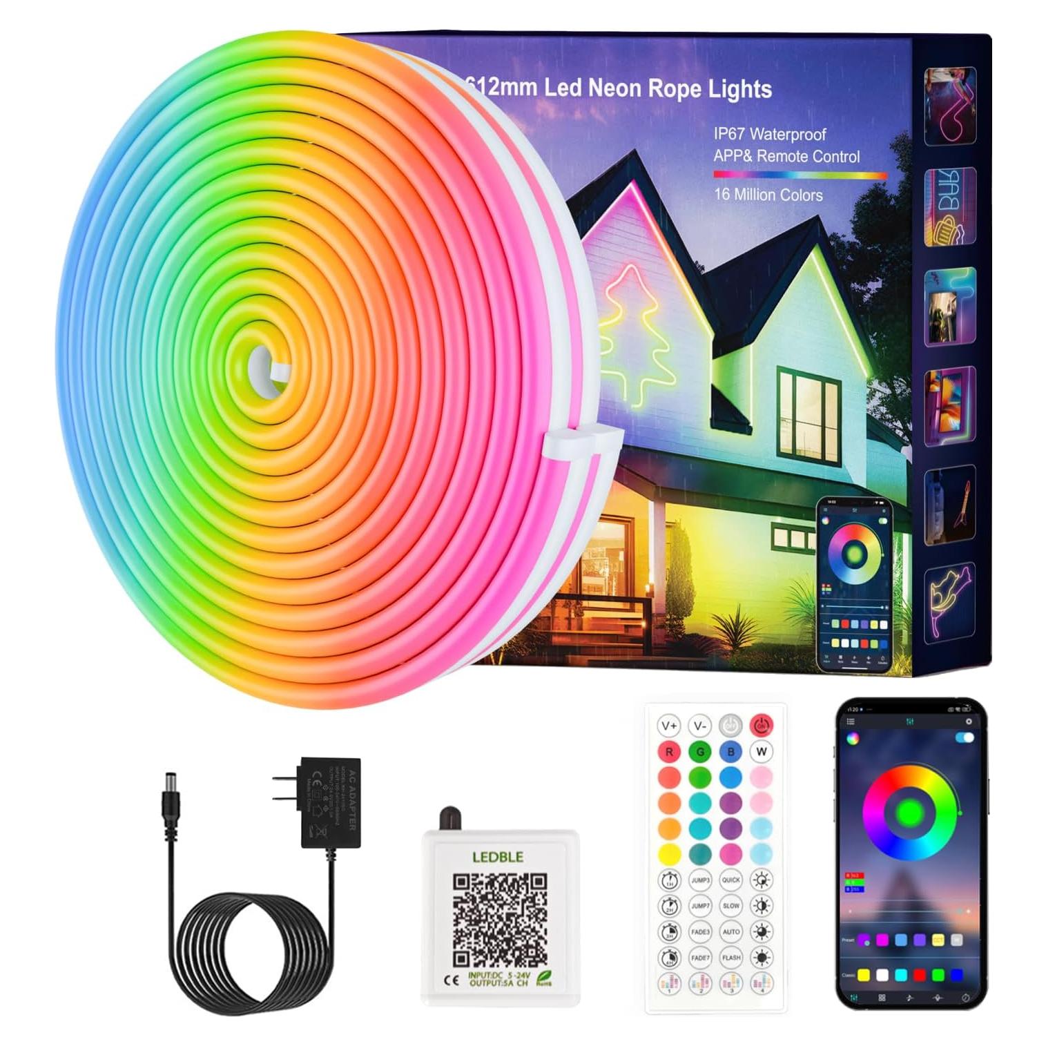 Luces LED de Cuerda Neón JIAMEI 20M RGB Control Remoto