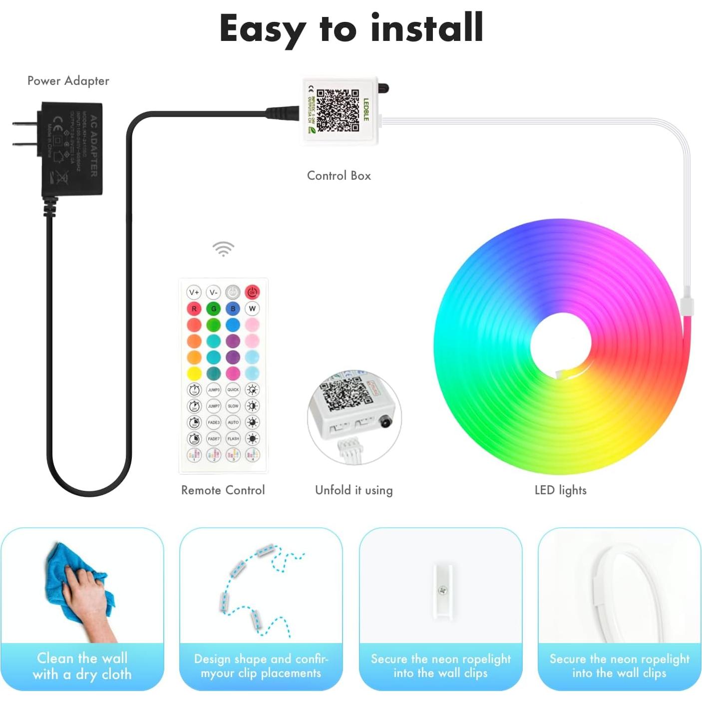 Luces LED de Cuerda Neón JIAMEI 20M RGB Control Remoto