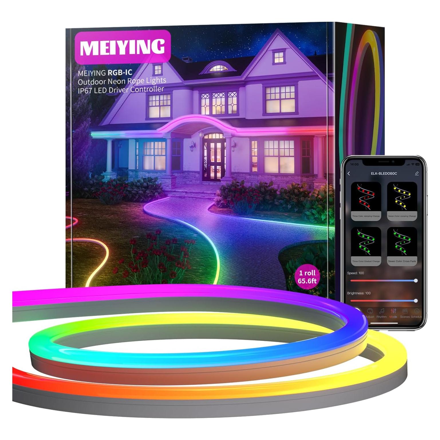 Luces de Cuerda Neón MEIYING 20m RGB-IC LED IP67 Control APP