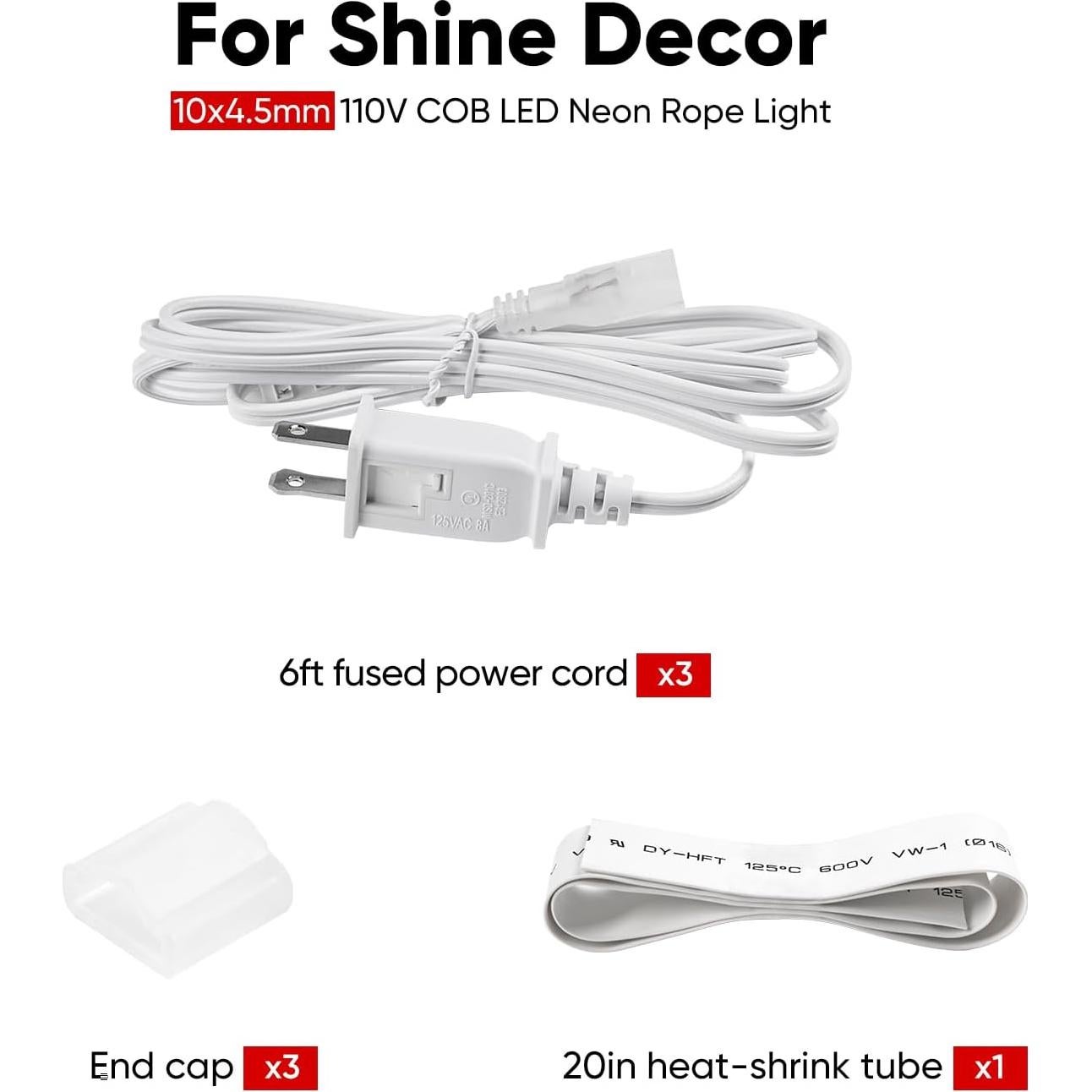 Cable de Alimentación LED Shine Decor 1.83m con Fusible - Paquete de 3