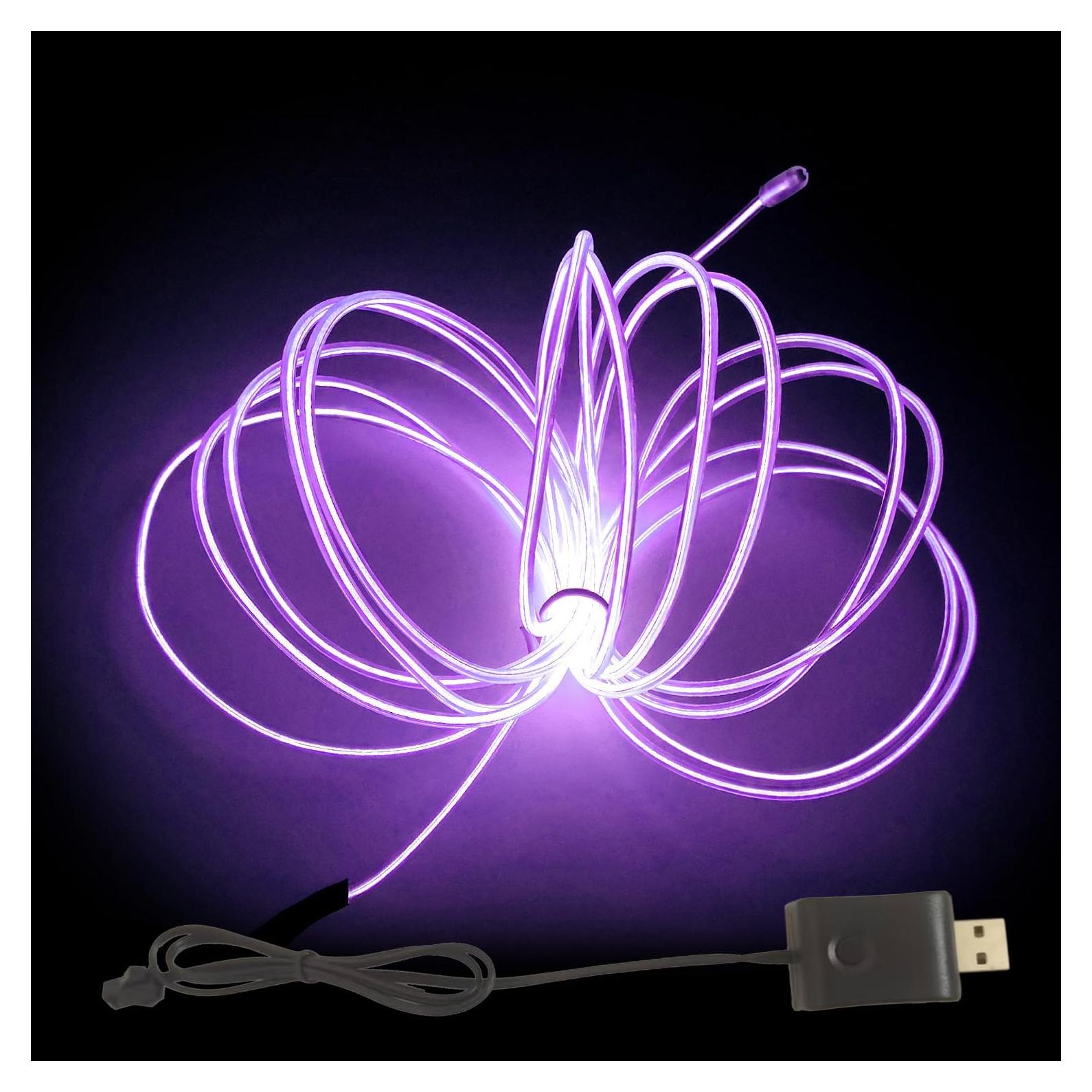 Cable EL Neón MaxLax 5m Adaptador USB 5V Púrpura Flexible