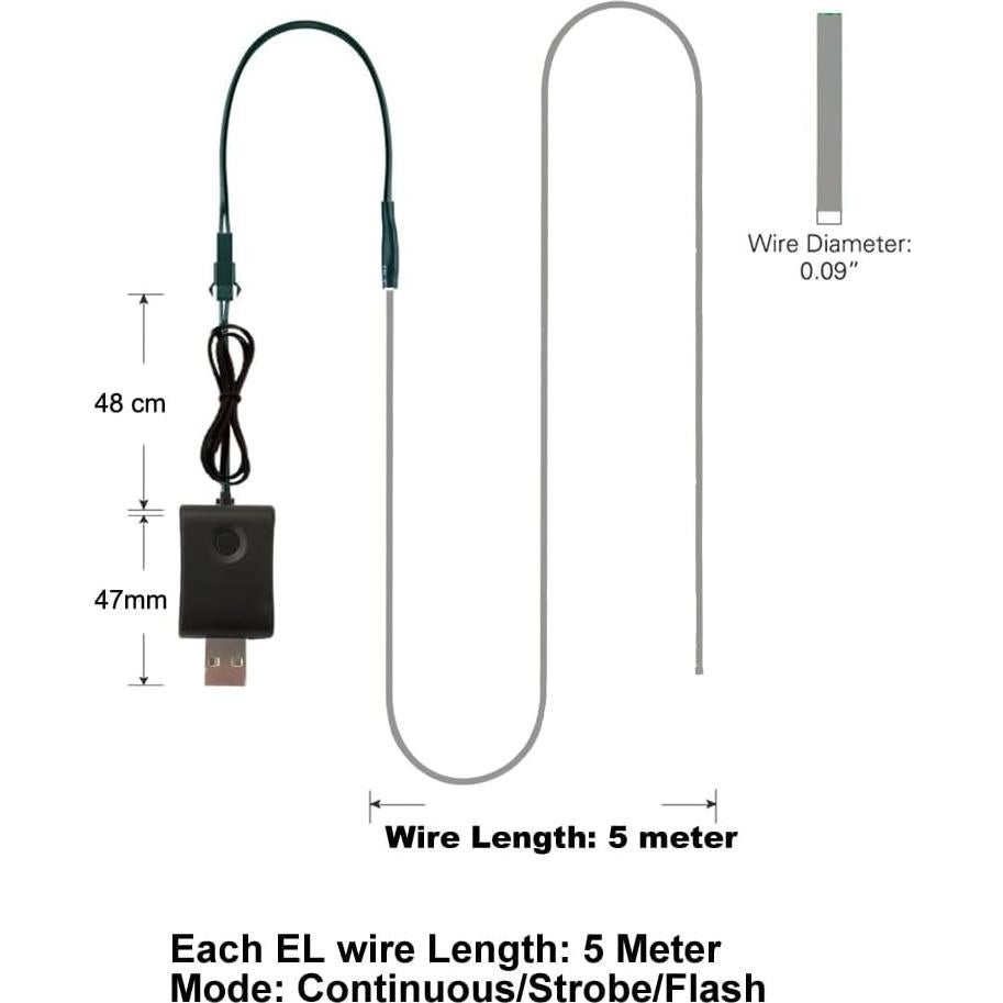 Cable EL Neón MaxLax 5m Adaptador USB 5V Púrpura Flexible
