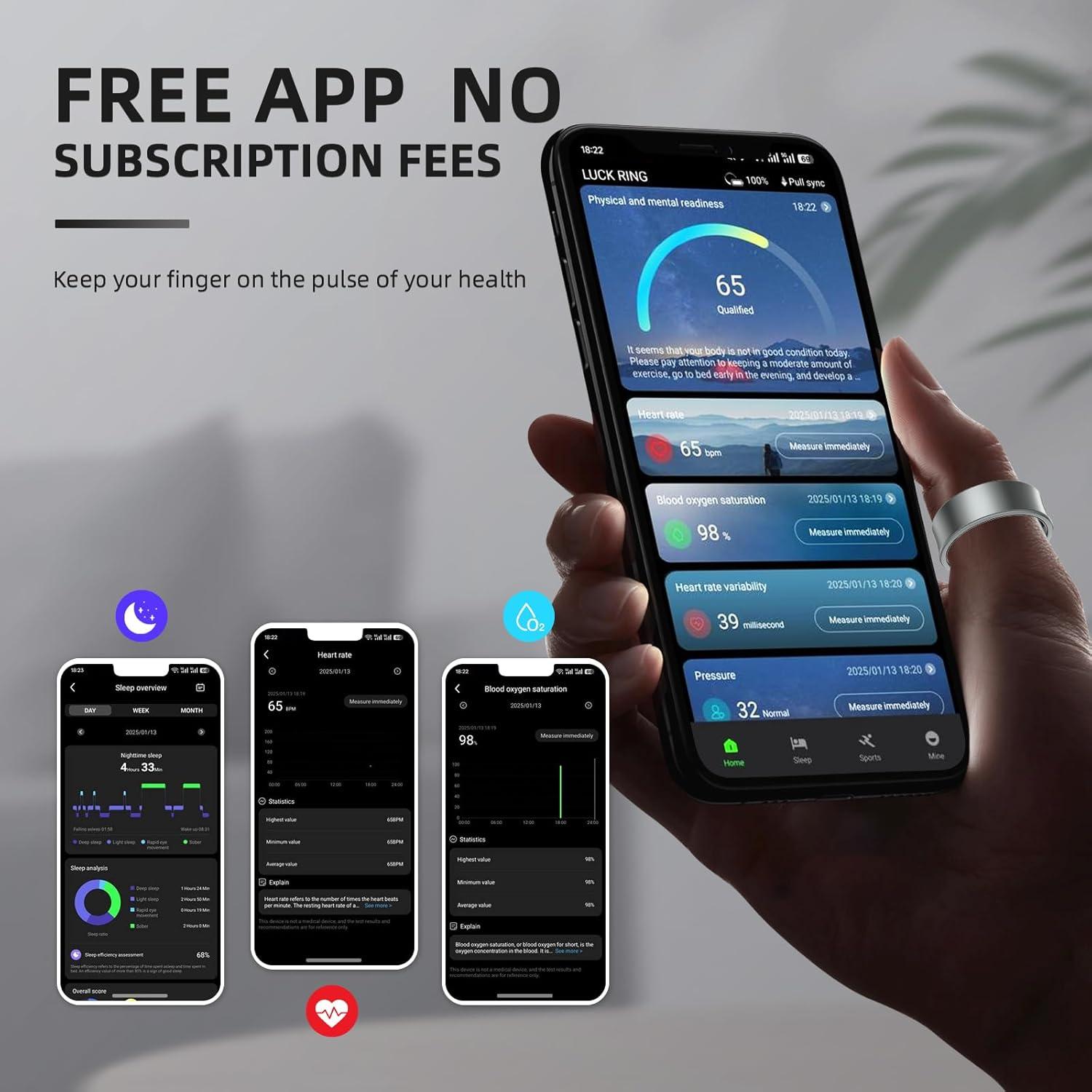 Anillo Inteligente Govllfoz 7 Negro Mate - Fitness, Sueño, Salud