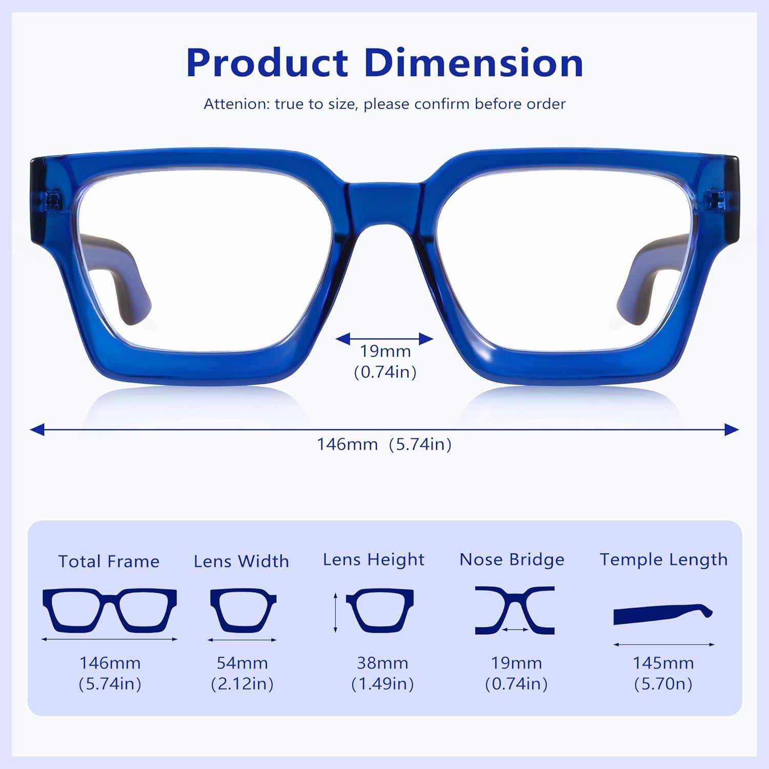 Gafas de bloqueo luz azul YDAOWKN gran tamaño mujer 54mm