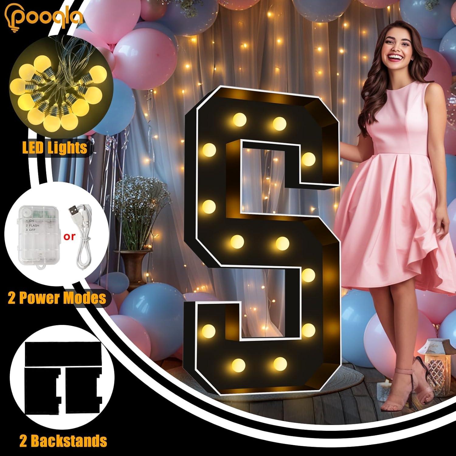 Letras Iluminadas Pooqla 4FT con Luces LED para Fiestas