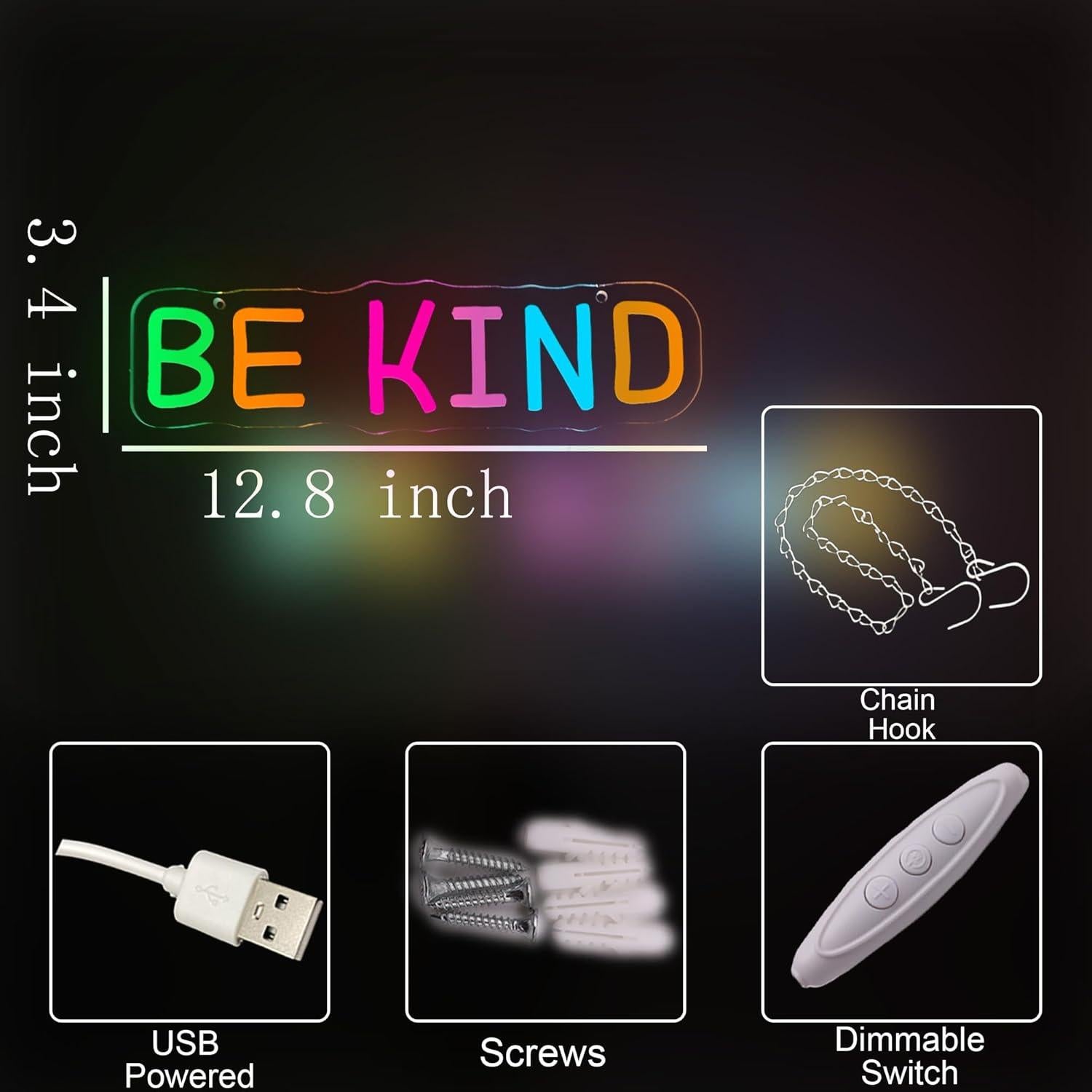 Señal de Neón LED Be Kind ASONGLIFE 33x32.5 cm Verde