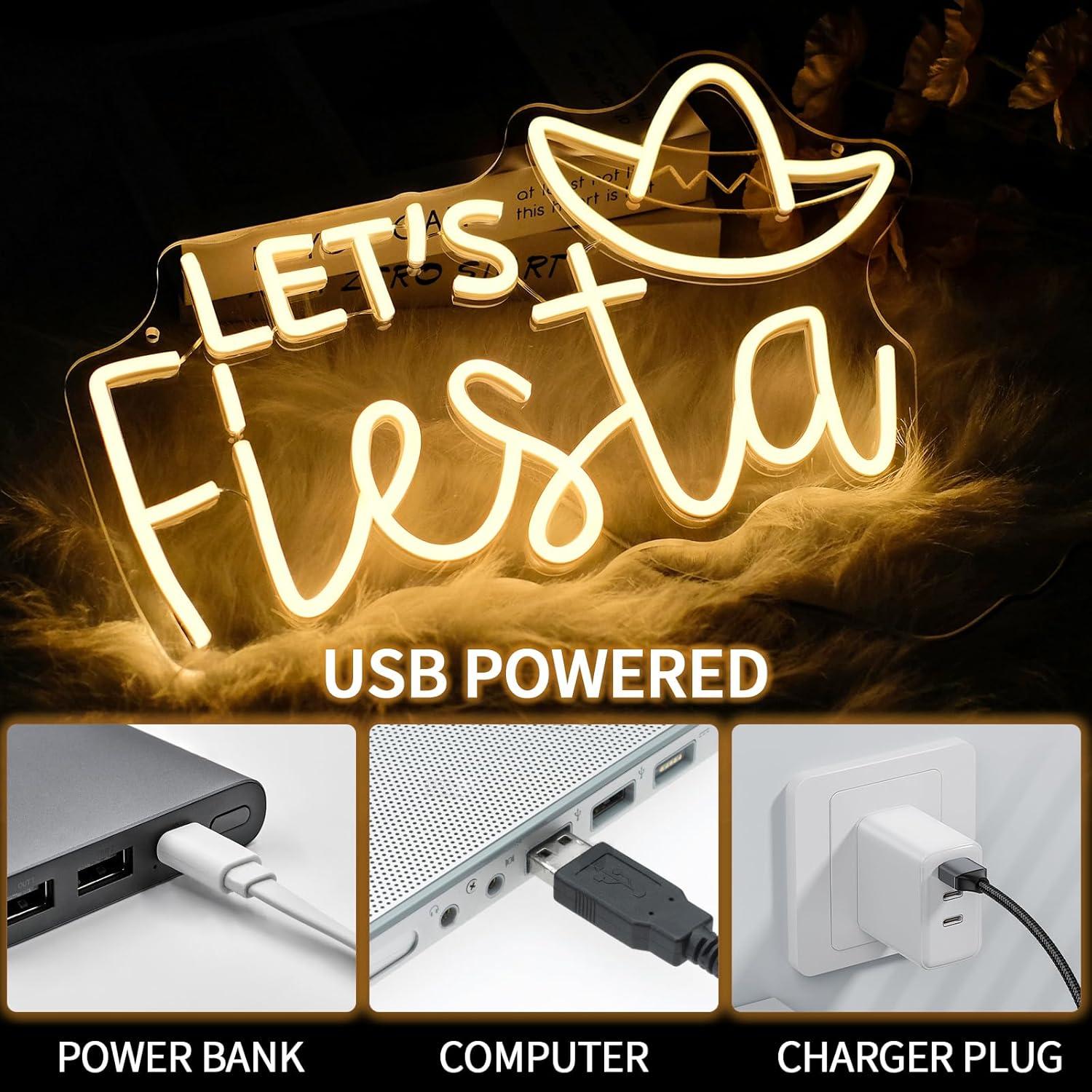 Señal Neón LED Vamos Fiesta Virlusy Dimmable 43.4x25.2cm