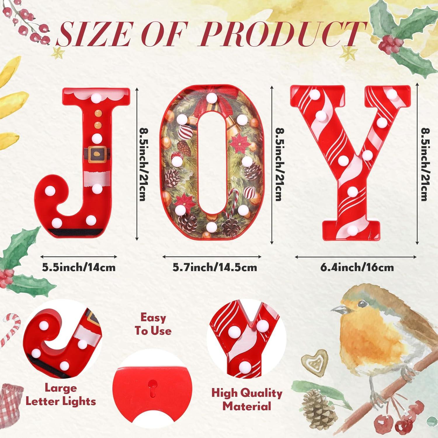 Letras LED Alegría Honoson 3 Pcs Decoración Navidad 21 cm