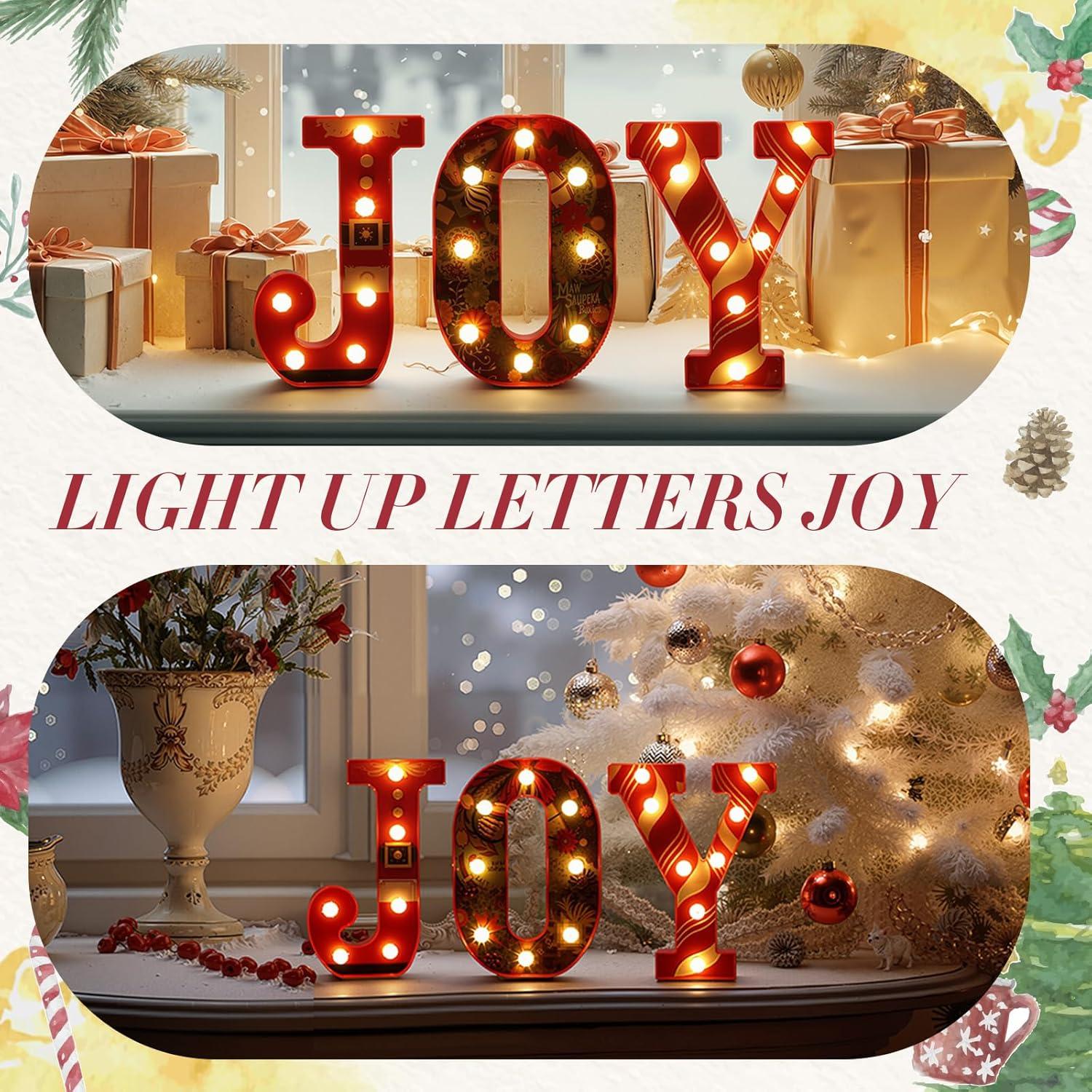 Letras LED Alegría Honoson 3 Pcs Decoración Navidad 21 cm