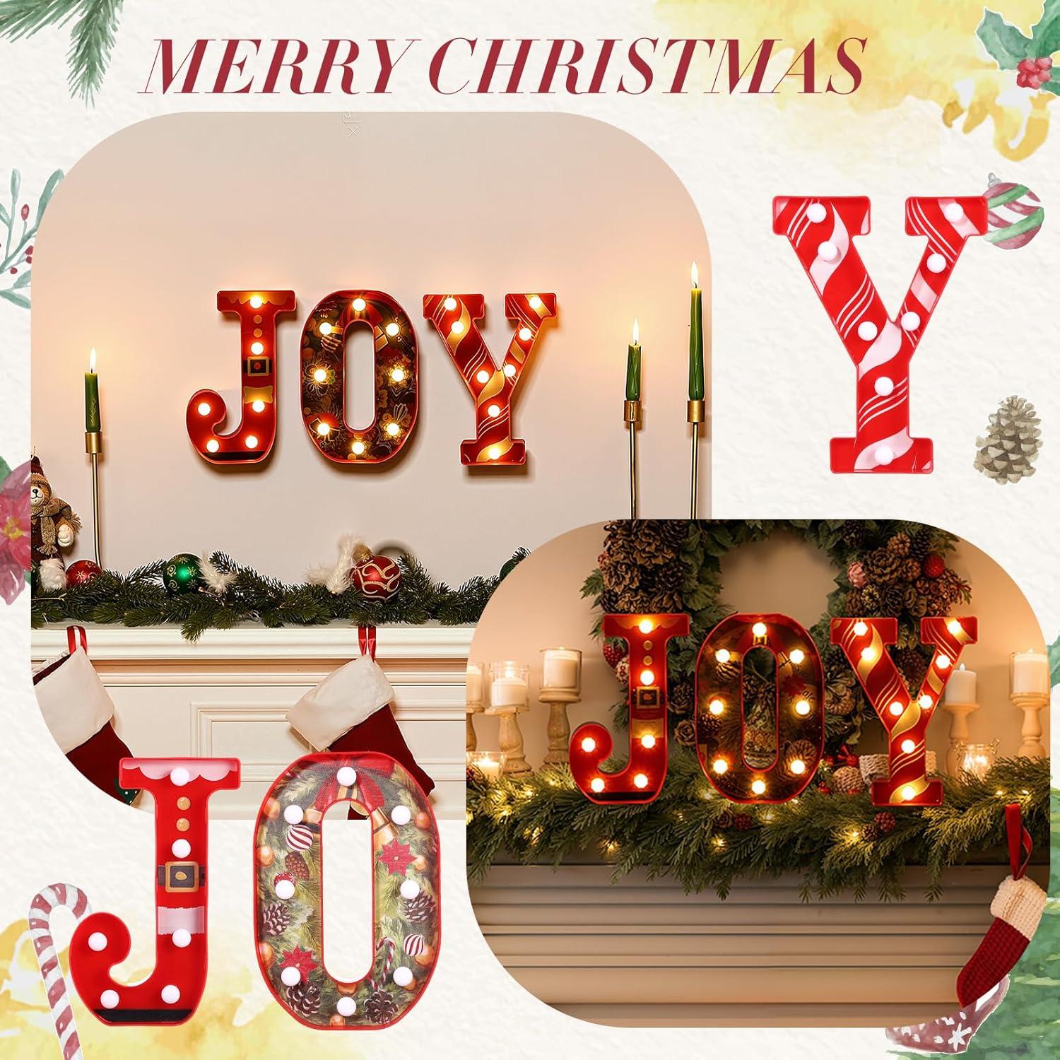 Letras LED Alegría Honoson 3 Pcs Decoración Navidad 21 cm