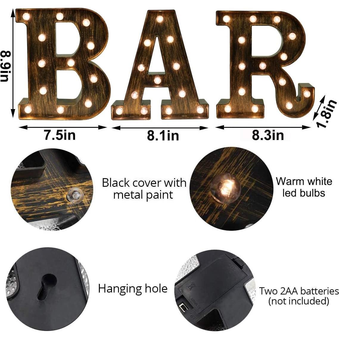 Luz LED Vintage Marquee Delaipu BAR 22.5x4.5cm Batería