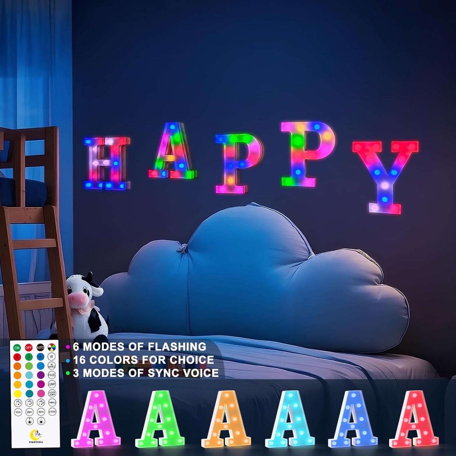 Letras Iluminadas Recargables Mooncow con Control Remoto 48h