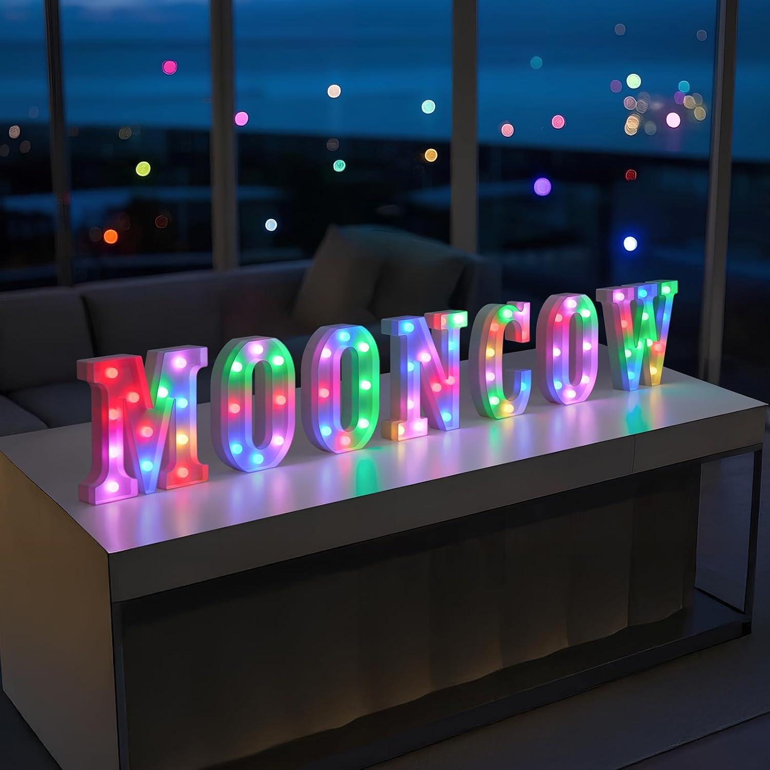 Letras Iluminadas Recargables Mooncow con Control Remoto 48h